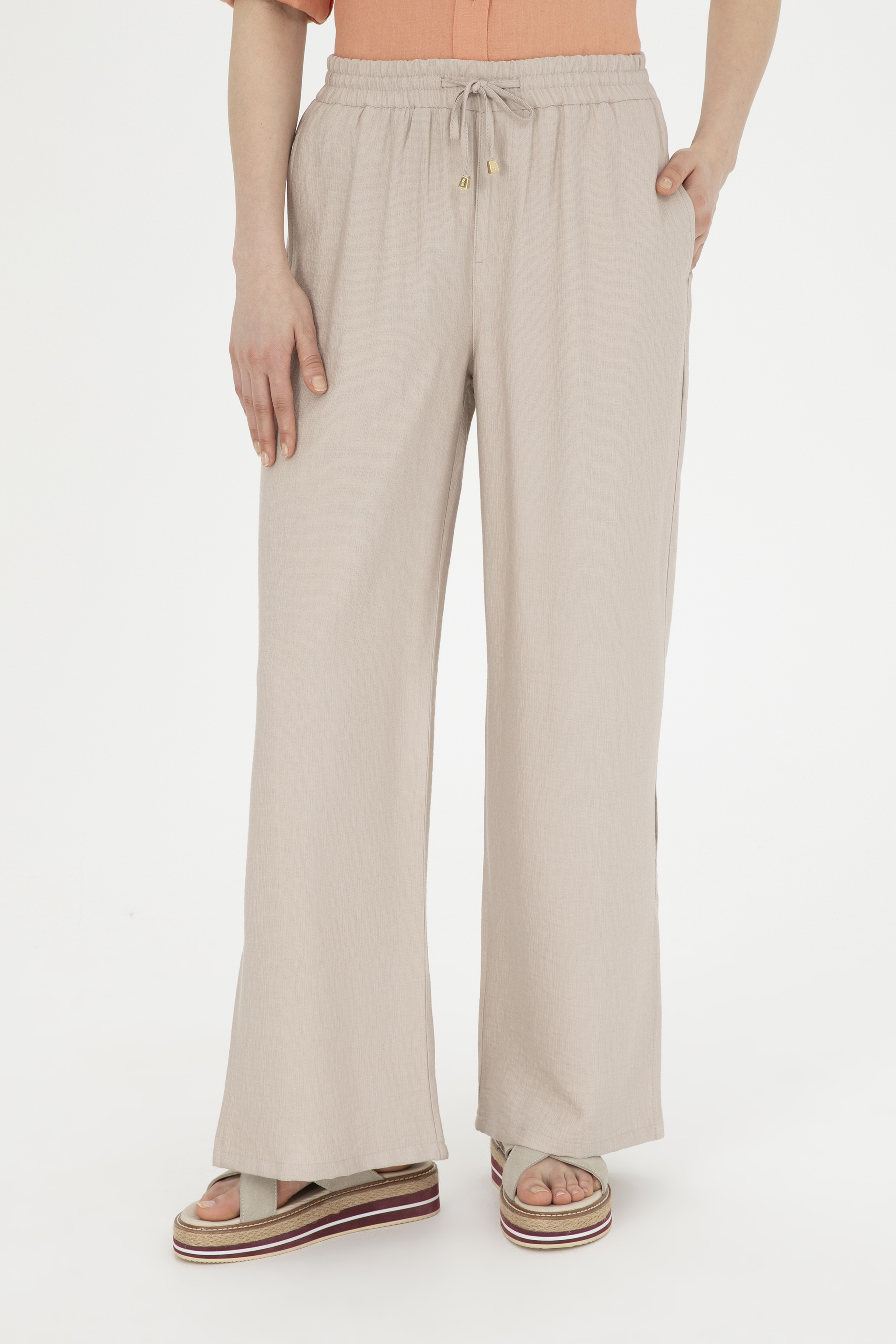 Kadın Taş Loose Relax Fit Kanvas Pantolon - Image 2
