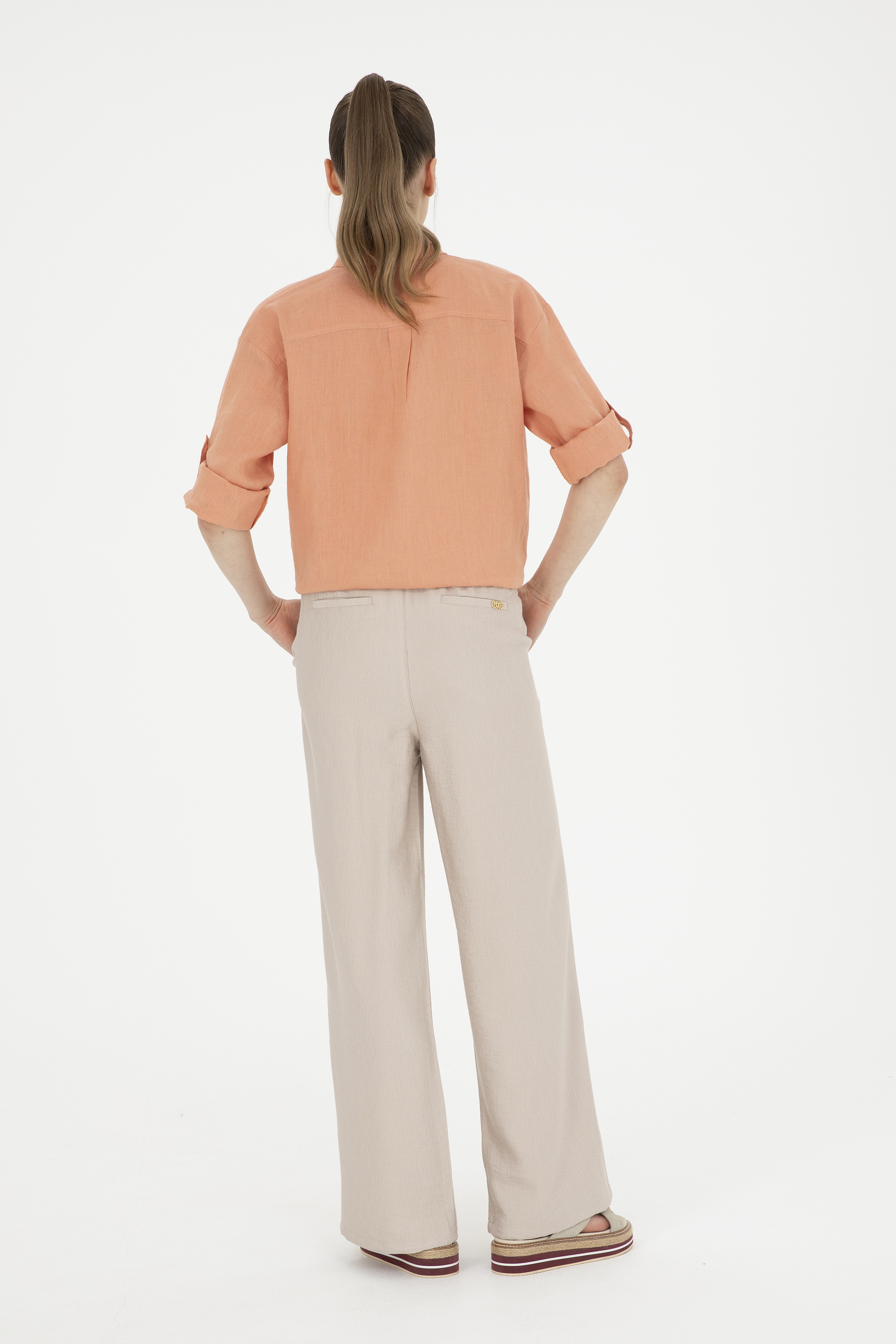 Kadın Taş Loose Relax Fit Kanvas Pantolon - Image 4