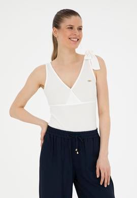 Kadın Beyaz V Yaka Tişört - 50287560005