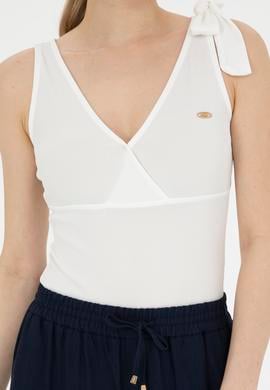 Kadın Beyaz V Yaka Tişört - 50287560005