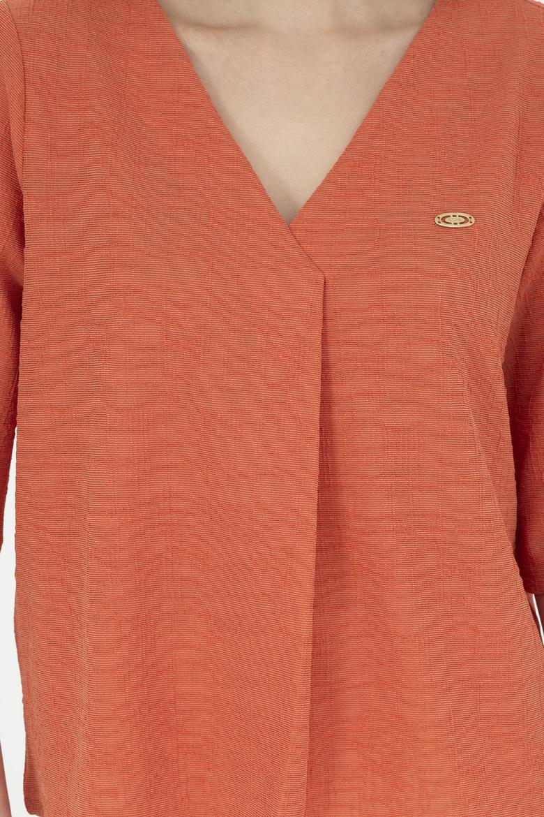 Kadın Pudra V Yaka Tişört - 50282864012