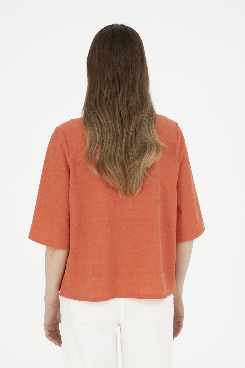 Kadın Pudra V Yaka Tişört - 50282864012