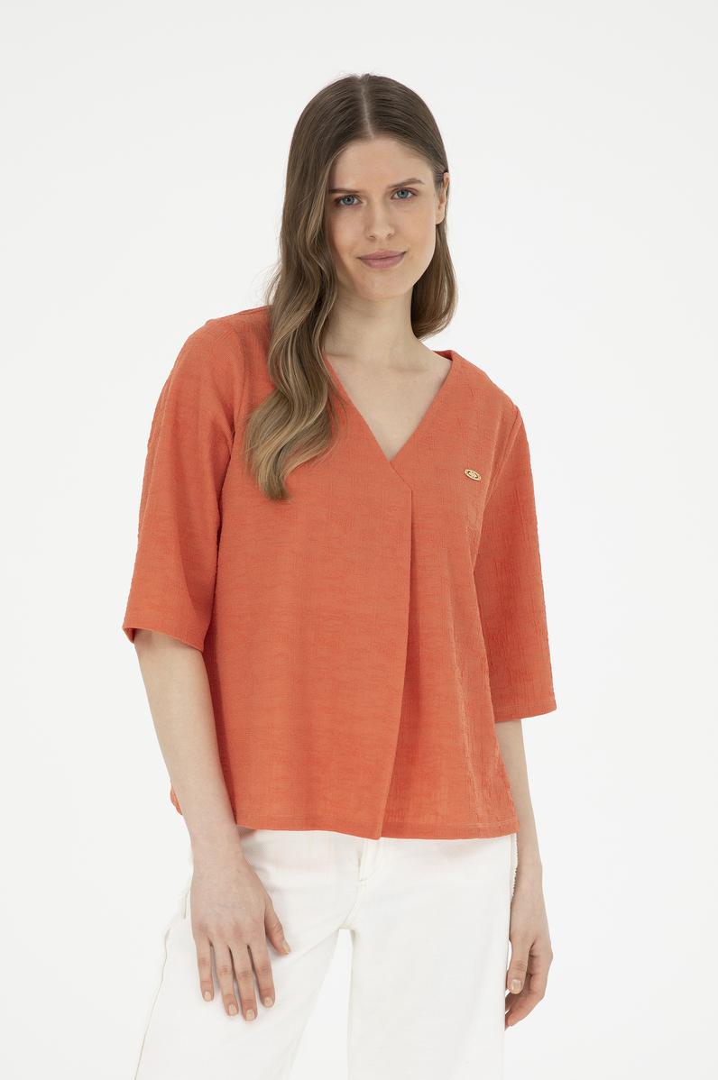 Kadın Pudra V Yaka Tişört