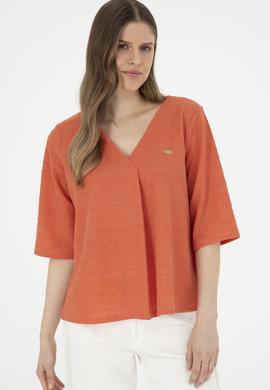 Kadın Pudra V Yaka Tişört - 50282864012