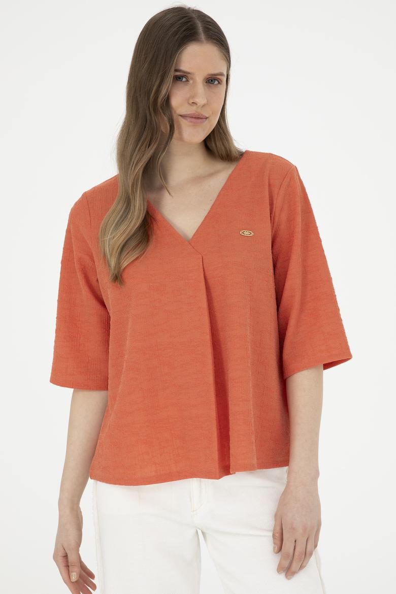 Kadın Pudra V Yaka Tişört - 50282864012
