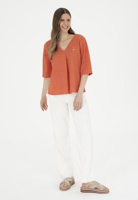 Kadın Pudra V Yaka Tişört - 50282864012