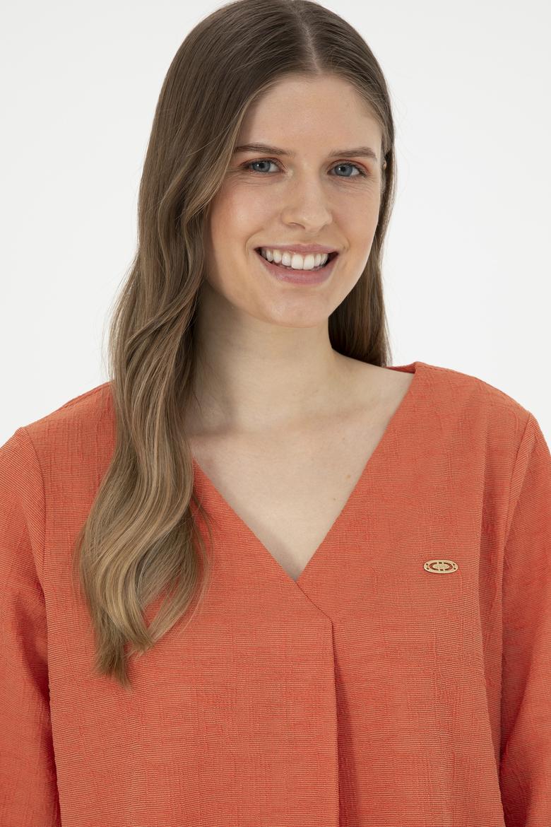 Kadın Pudra V Yaka Tişört - 50282864012