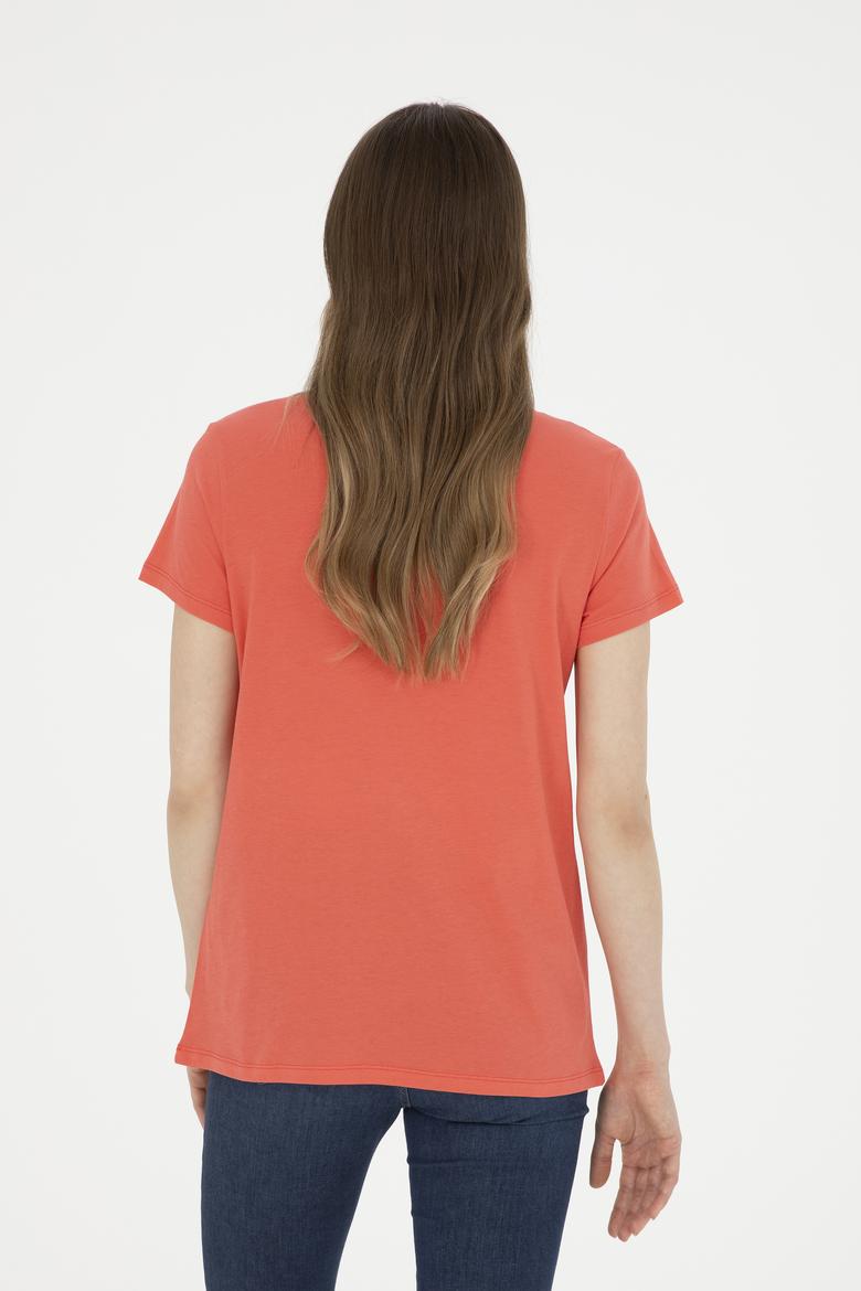 Kadın Nar Çiçeği Bisiklet Yaka Tişört - 50288687044