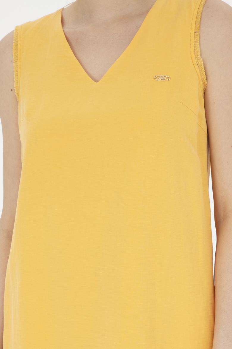 Kadın Safran V Yaka Dokuma Elbise - 50280580019