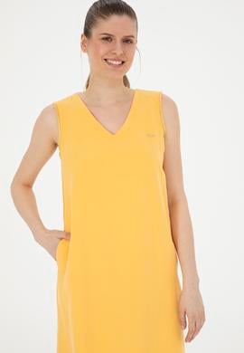 Kadın Safran V Yaka Dokuma Elbise - 50280580019