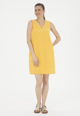 Kadın Safran V Yaka Dokuma Elbise - 50280580019