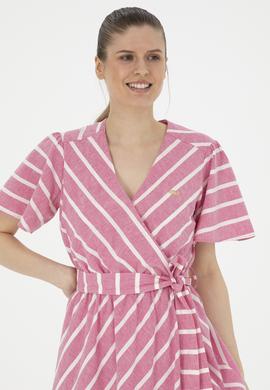 Kadın Pembe Çizgili Midi Boy Dokuma Elbise - 50280572018