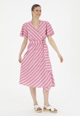 Kadın Pembe Çizgili Midi Boy Dokuma Elbise - 50280572018