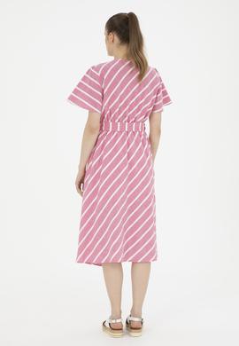 Kadın Pembe Çizgili Midi Boy Dokuma Elbise - 50280572018