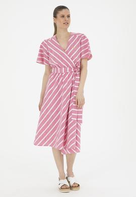Kadın Pembe Çizgili Midi Boy Dokuma Elbise - 50280572018