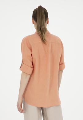 Kadın Somon Keten Uzun Kollu Gömlek - 50283640028