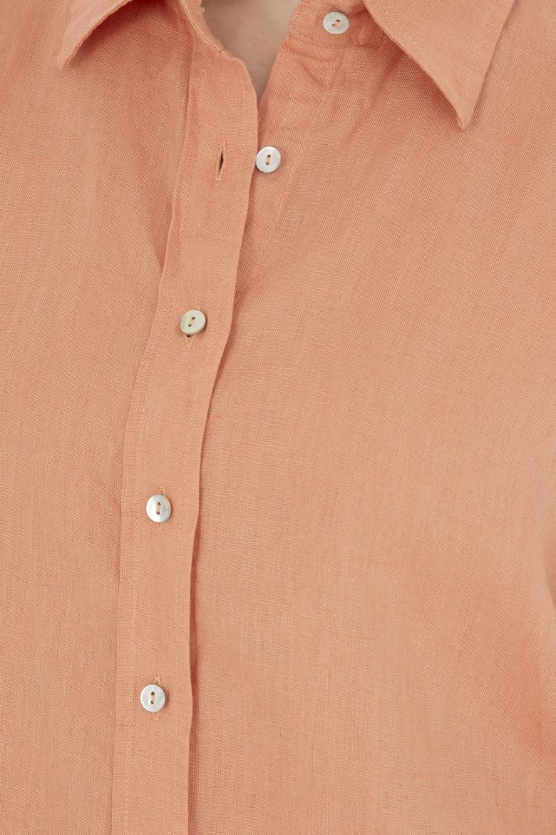 Kadın Somon Keten Uzun Kollu Gömlek - 50283640028