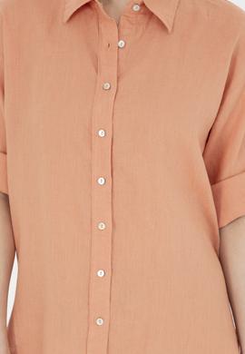 Kadın Somon Keten Uzun Kollu Gömlek - 50283640028