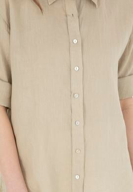 Kadın Açık Haki Keten Uzun Kollu Gömlek - 50283640034