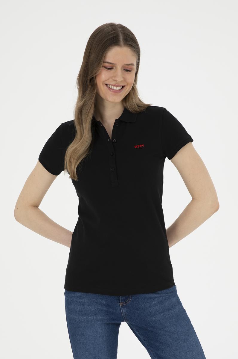 Kadın Siyah Basic Polo Yaka Tişört