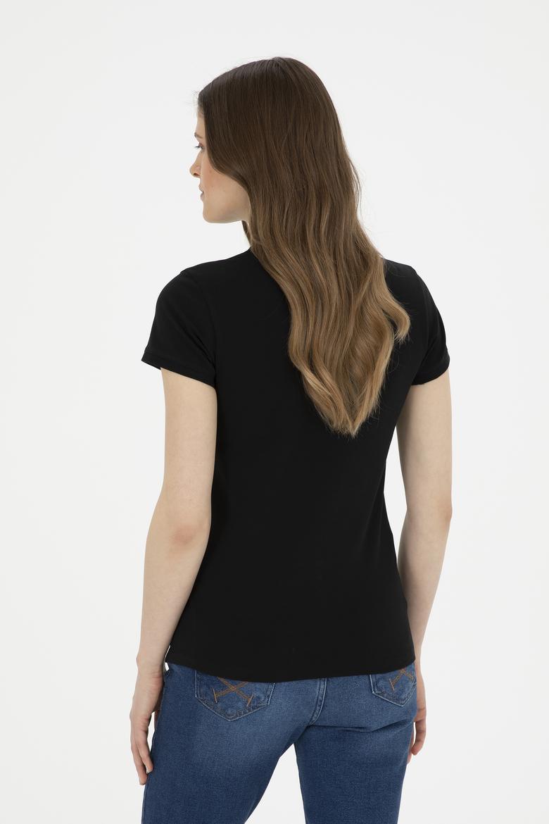 Kadın Siyah Basic Polo Yaka Tişört - 50285846081