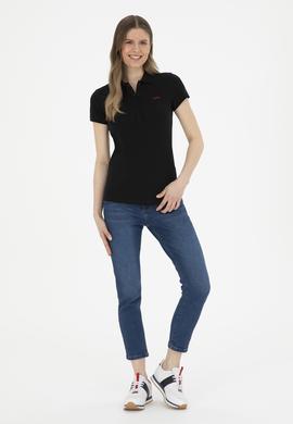 Kadın Siyah Basic Polo Yaka Tişört - 50285846081
