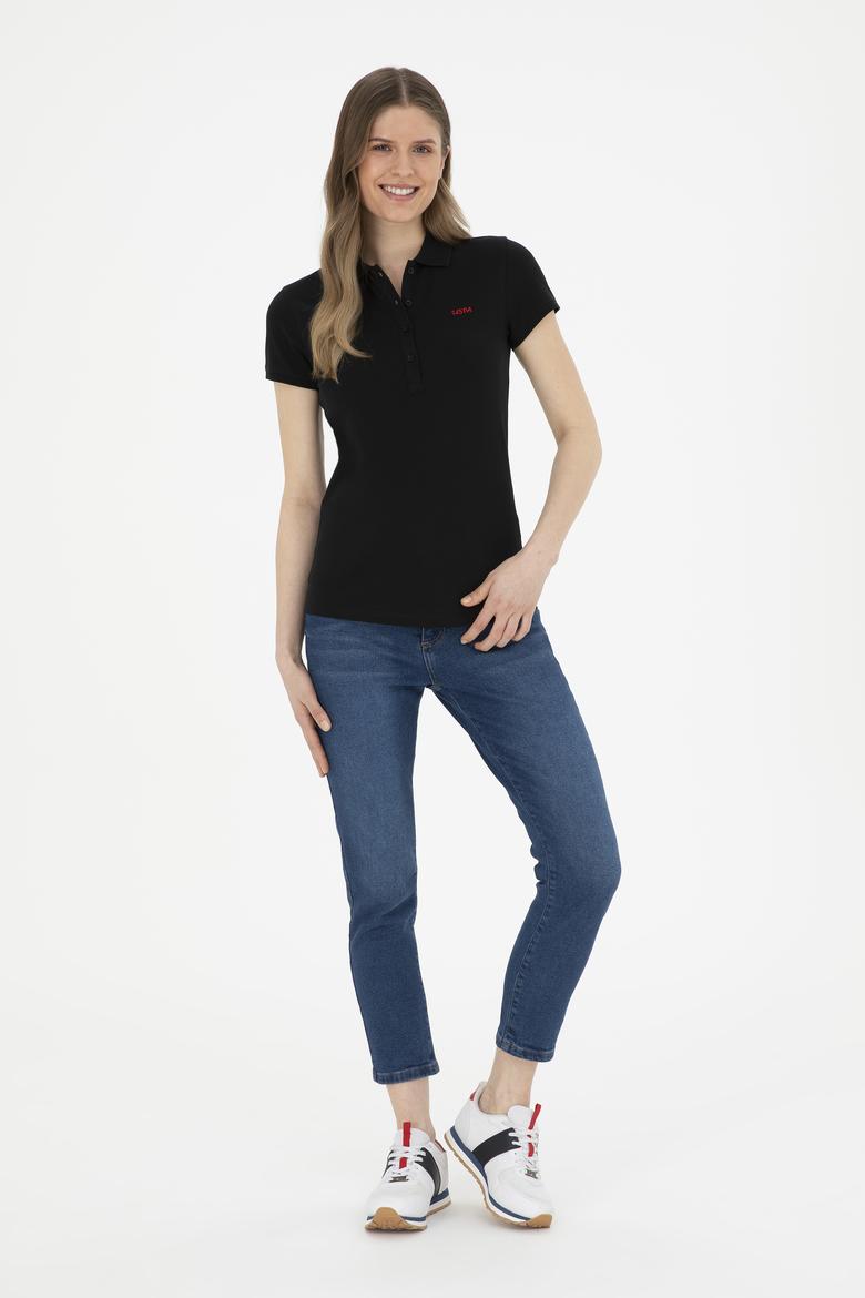 Kadın Siyah Basic Polo Yaka Tişört - 50285846081