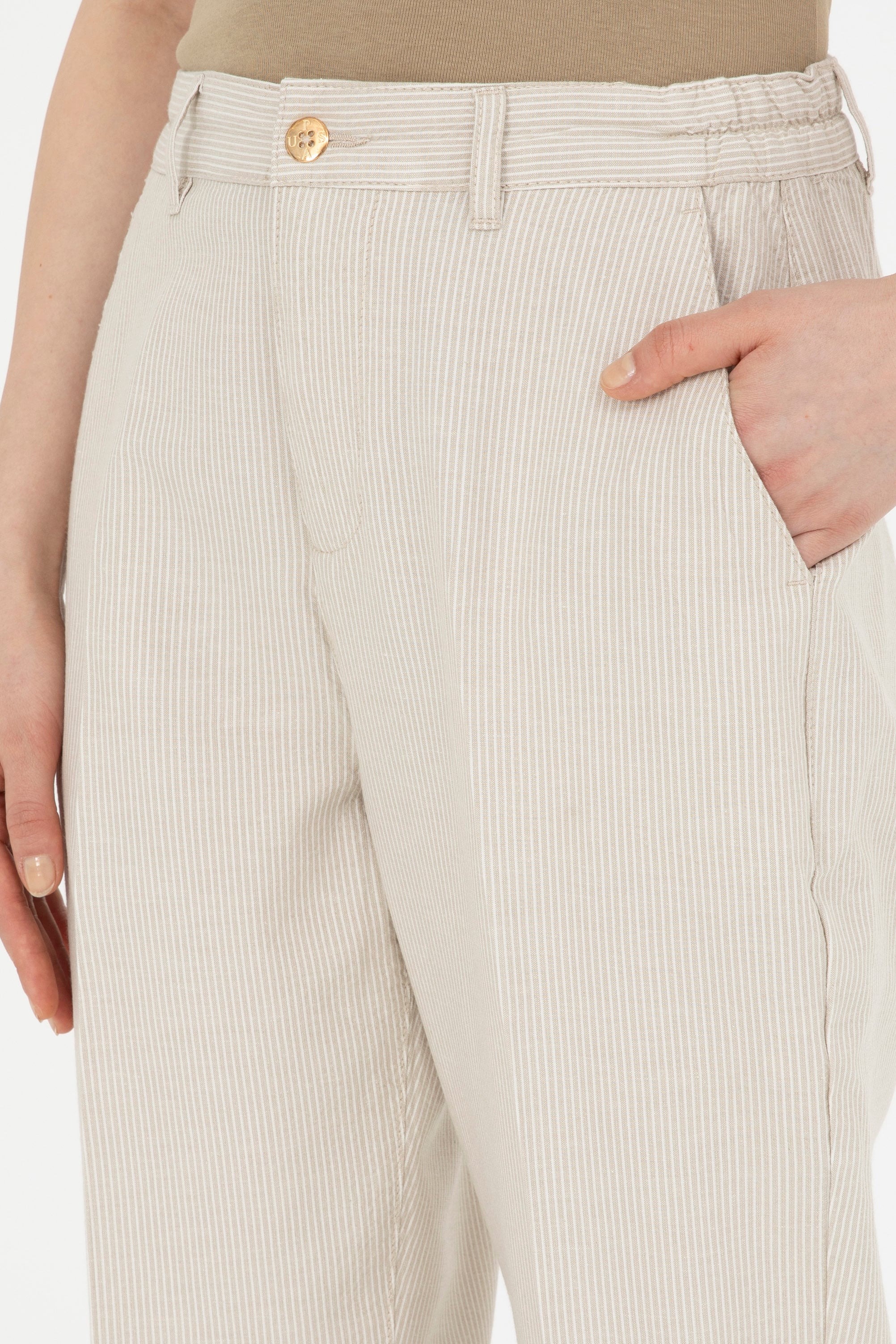 Kadın Açık Haki Kanvas Pantolon - Image 6