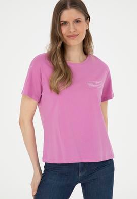 Kadın Menekşe Bisiklet Yaka Tişört - 50282900012