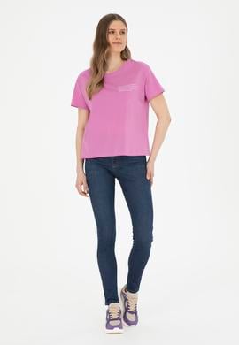 Kadın Menekşe Bisiklet Yaka Tişört - 50282900012