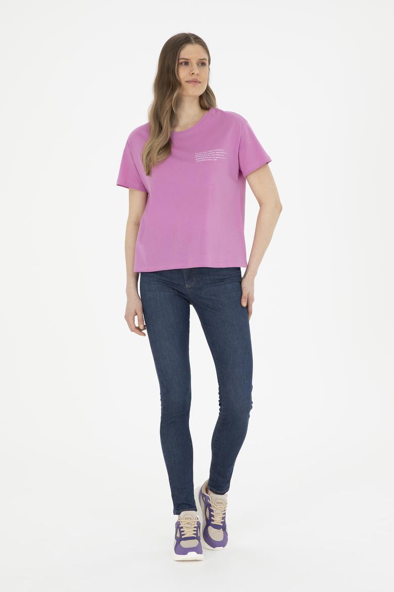 Kadın Menekşe Bisiklet Yaka Tişört - 50282900012