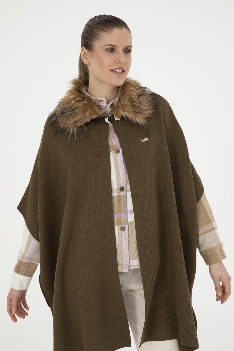 Kadın Haki Triko Panço - 50270464002