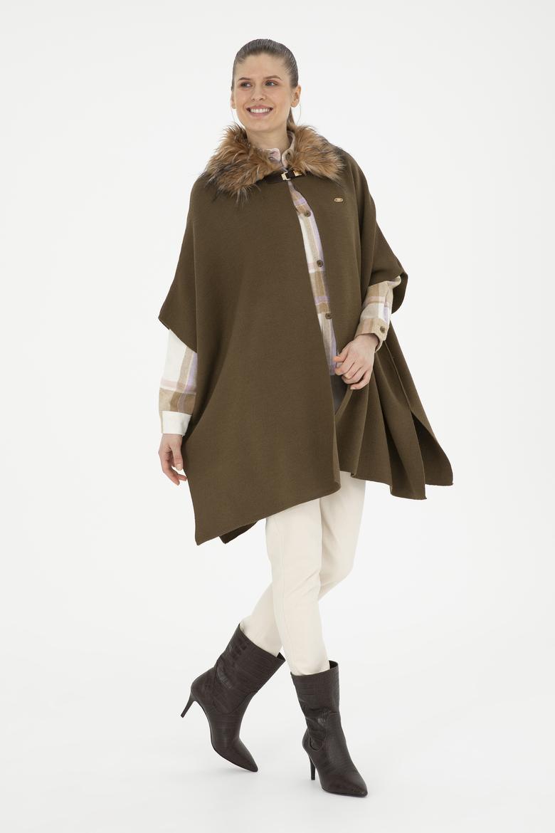 Kadın Haki Triko Panço - 50270464002