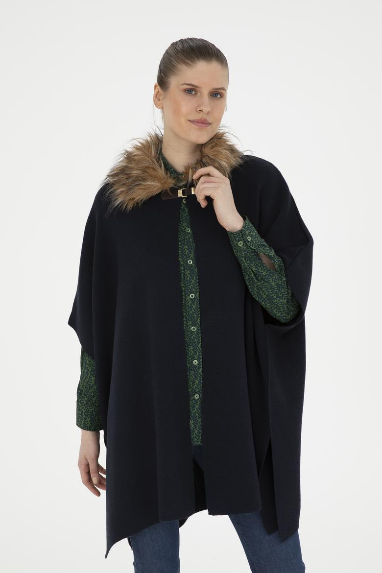 Kadın Lacivert Triko Panço