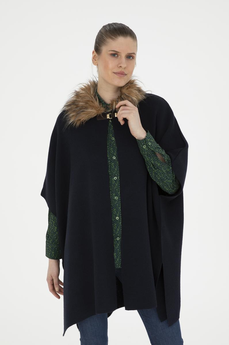 Kadın Lacivert Triko Panço