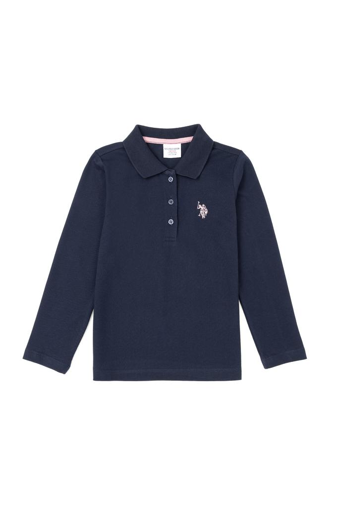 Kız Çocuk Lacivert Polo Yaka Basic Sweatshirt