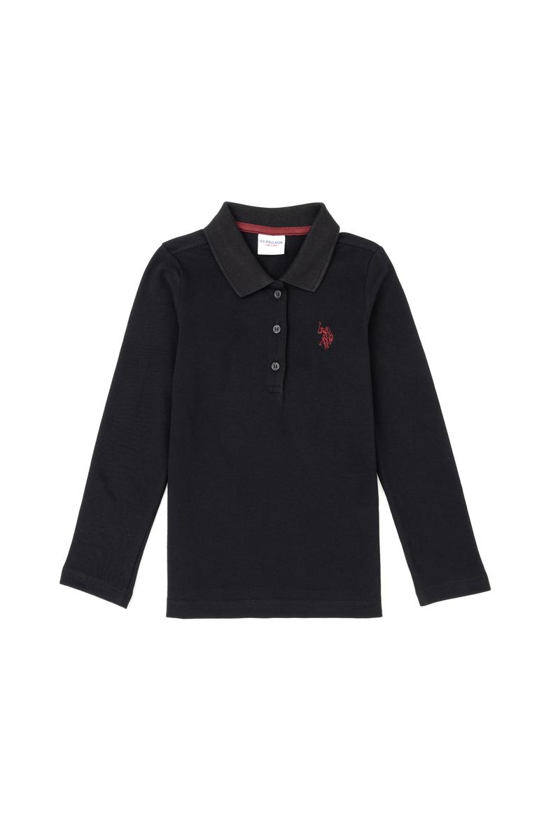 Kız Çocuk Siyah Polo Yaka Basic Sweatshirt