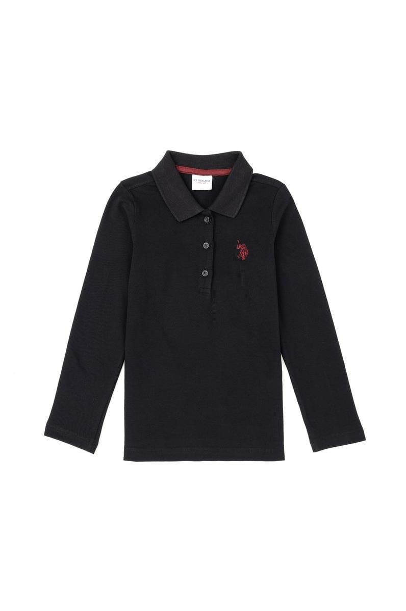 Kız Çocuk Siyah Polo Yaka Basic Sweatshirt