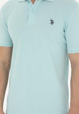 Erkek Slim Fit Polo Yaka Su Yeşili Basic Tişört - 50279573264