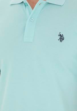 Erkek Slim Fit Polo Yaka Su Yeşili Basic Tişört - 50279573264