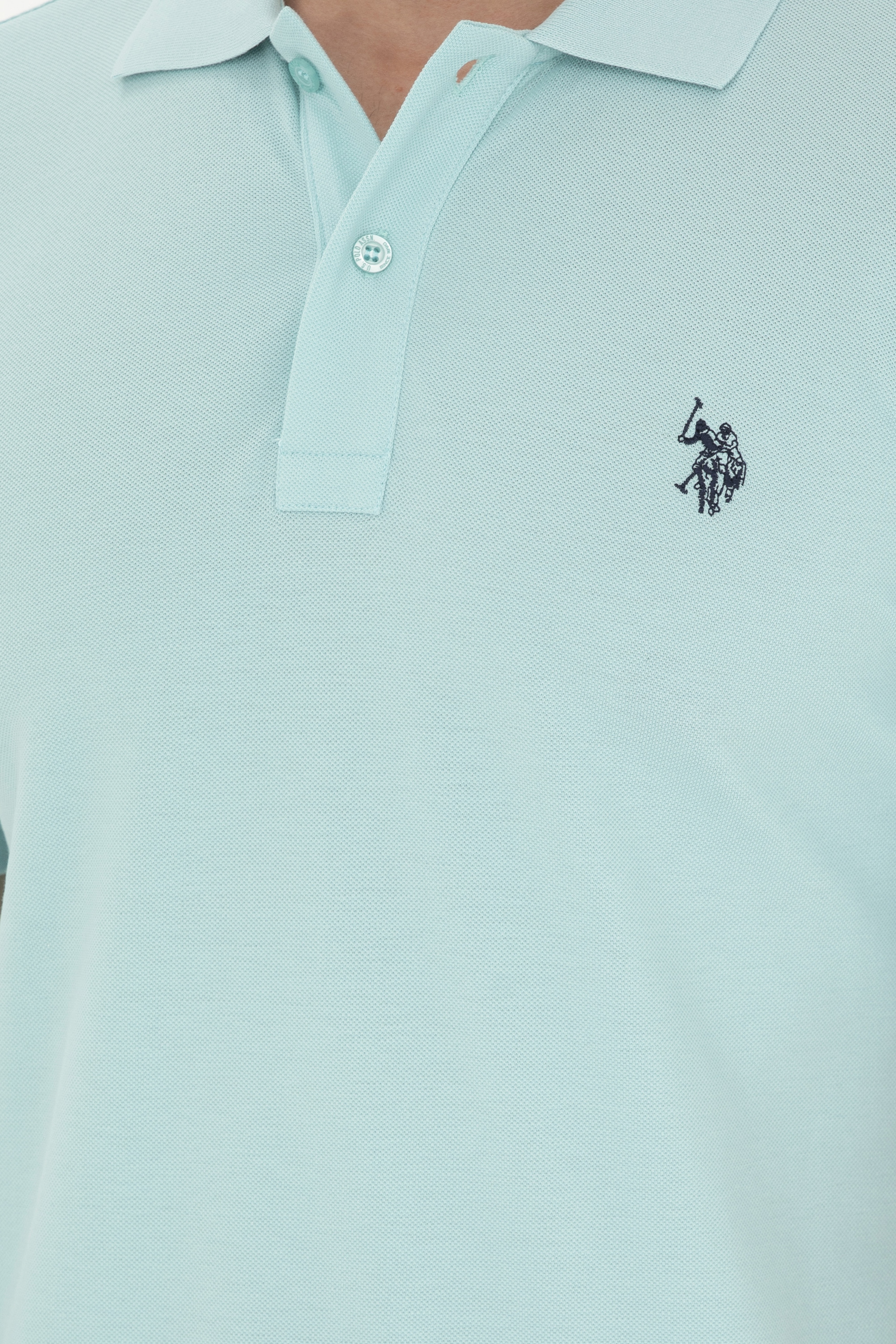 Erkek Slim Fit Polo Yaka Su Yeşili Basic Tişört - Image 7