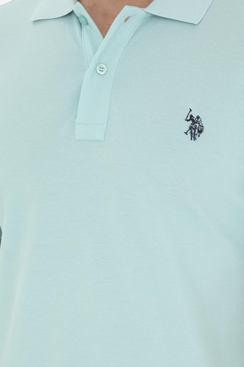 Erkek Slim Fit Polo Yaka Su Yeşili Basic Tişört