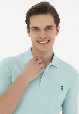 Erkek Slim Fit Polo Yaka Su Yeşili Basic Tişört - 50279573264