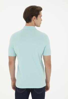 Erkek Slim Fit Polo Yaka Su Yeşili Basic Tişört - 50279573264