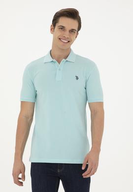 Erkek Slim Fit Polo Yaka Su Yeşili Basic Tişört - 50279573264