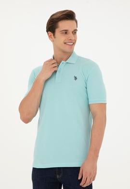 Erkek Slim Fit Polo Yaka Su Yeşili Basic Tişört - 50279573264