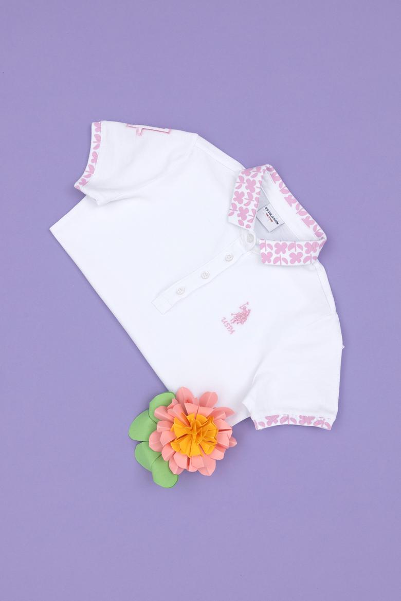 Kız Çocuk Beyaz Polo Yaka Basic Tişört