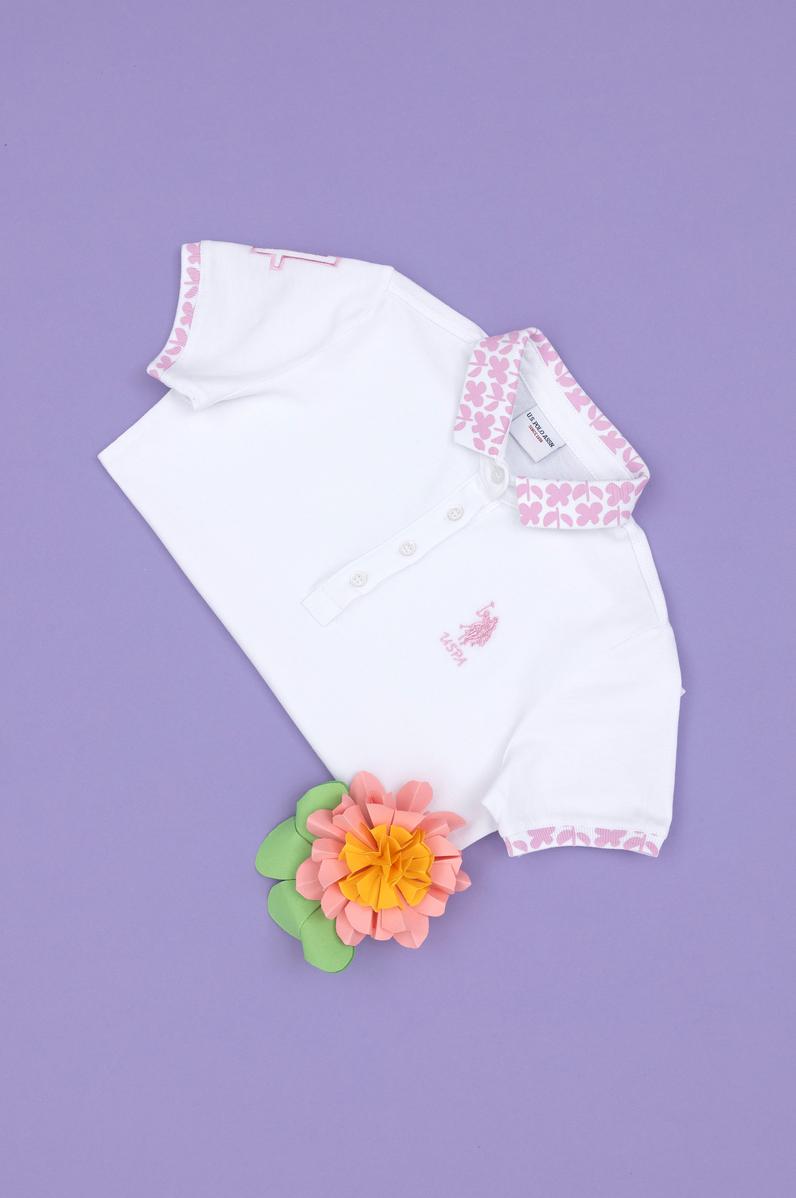 Kız Çocuk Beyaz Polo Yaka Basic Tişört