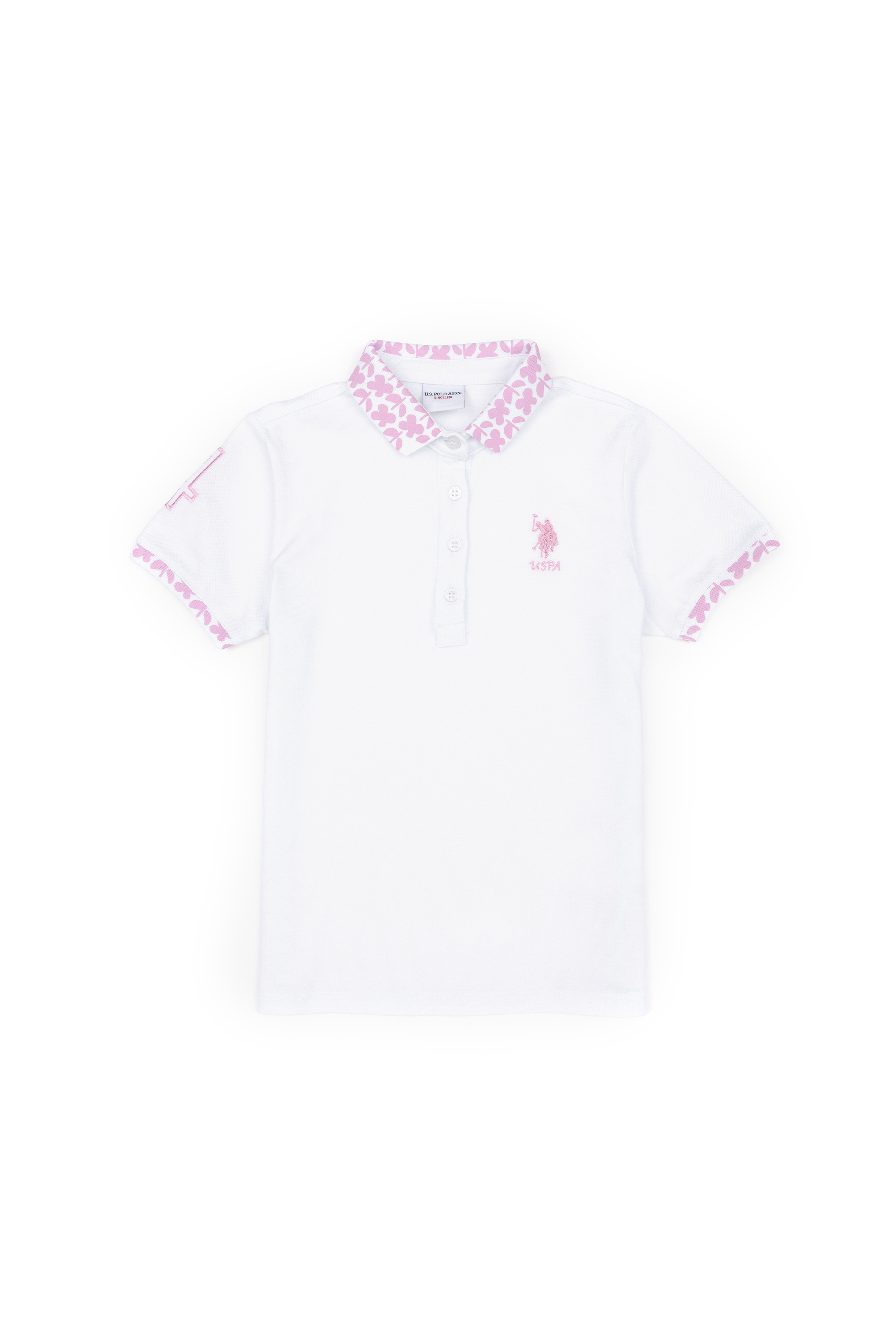 Kız Çocuk Beyaz Polo Yaka Basic Tişört - Image 2