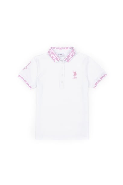 Kız Çocuk Beyaz Polo Yaka Basic Tişört